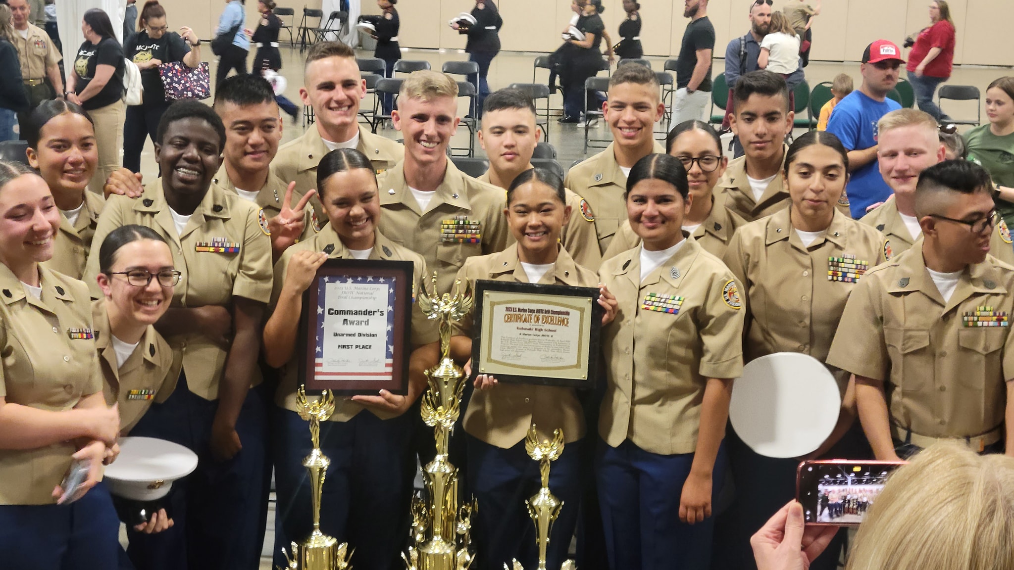 Awards ceremony with trophies